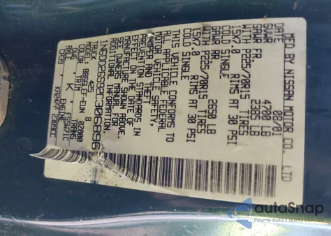 2002 Nissan Frontier Xe из США, поврежденный, VIN 1N6DD26S92C306896